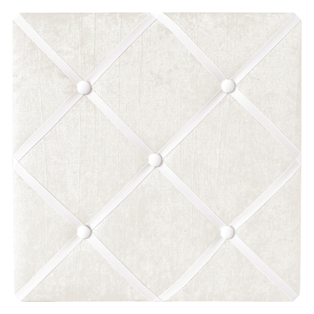 Sweet Jojo Designs white 13x13 memo board with velvet finish for photo display.