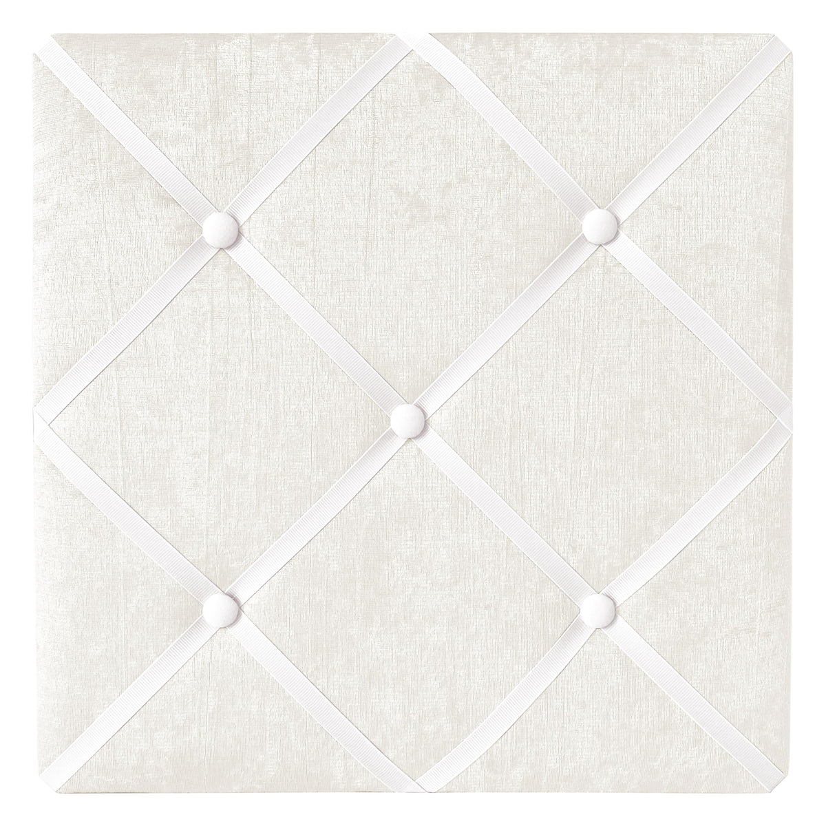 Sweet Jojo Designs white 13x13 memo board with velvet finish for photo display.