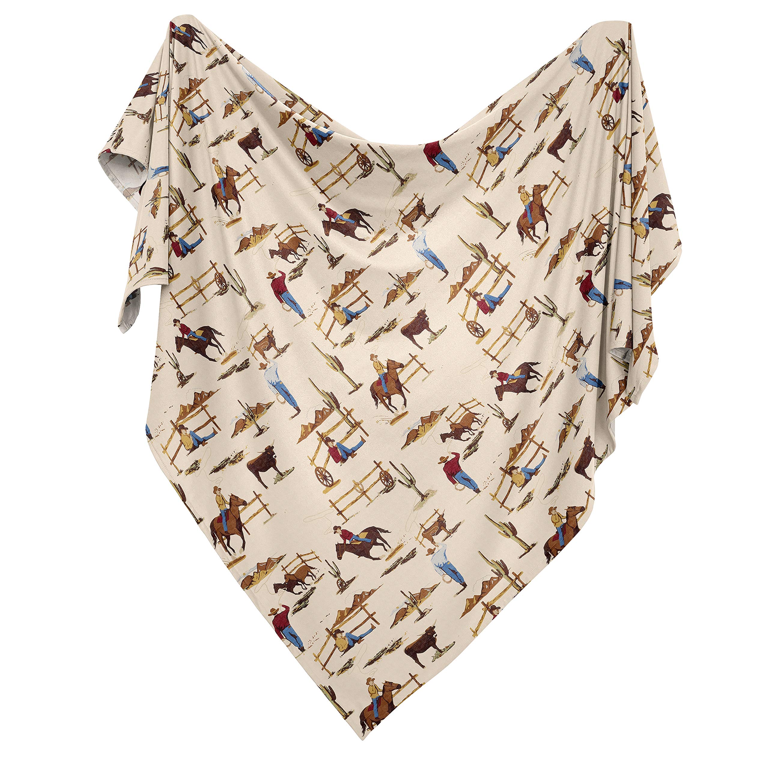 Wild West cowboy pattern close-up highlighting the colorful nursery decor design