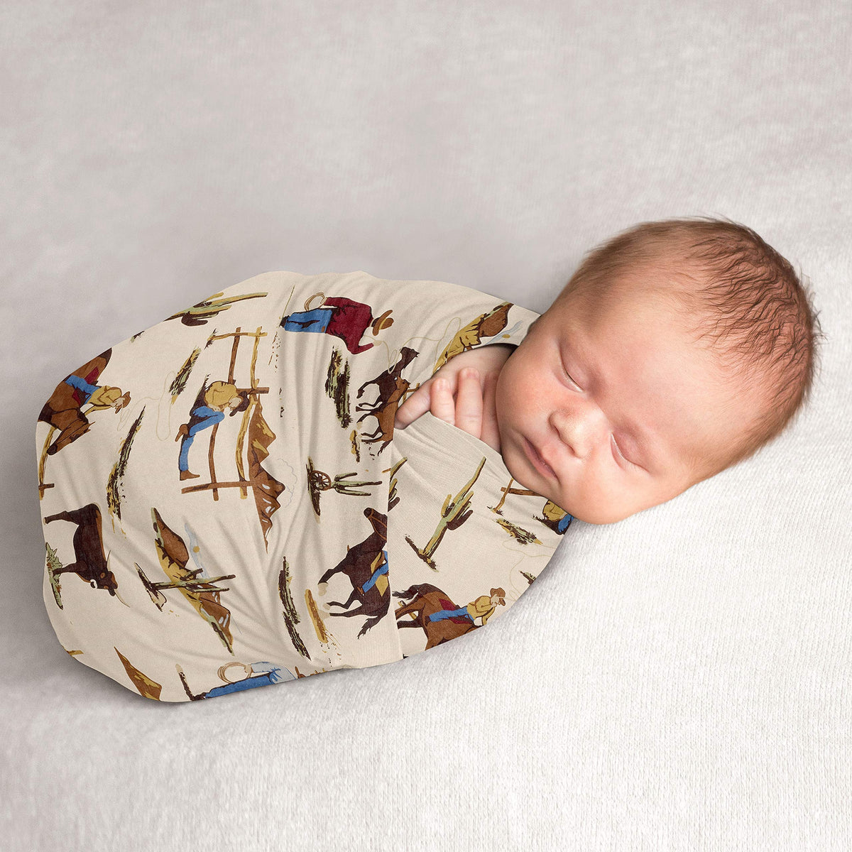 Sweet Jojo Designs Wild West swaddle blanket close-up in soft jersey knit for cozy wrapping