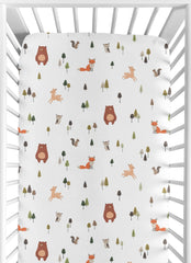 Sweet Jojo Designs woodland animals crib sheet in watercolor print for cozy nights.