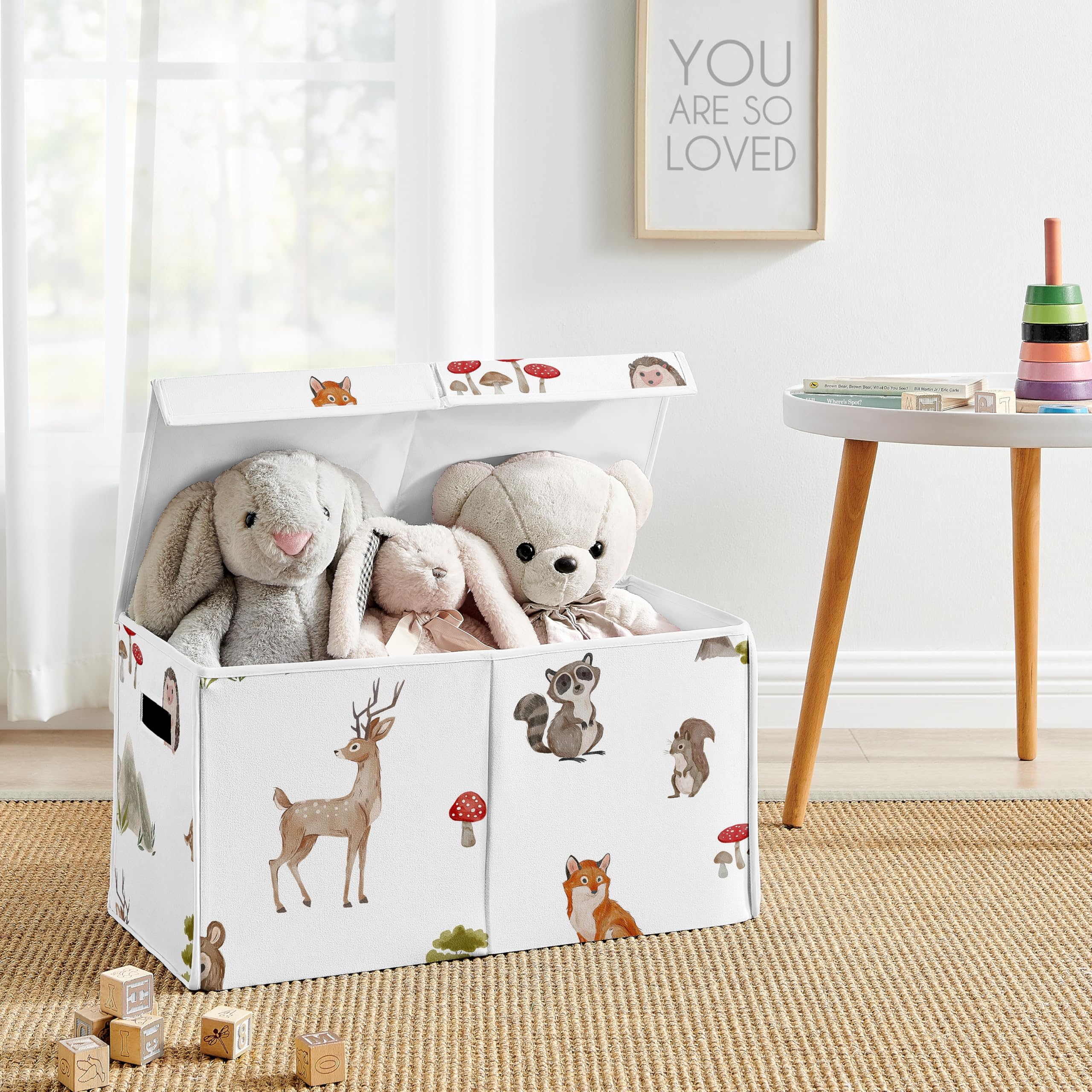 Sweet Jojo Designs woodland animals print bin adds adorable decor while organizing clothes.