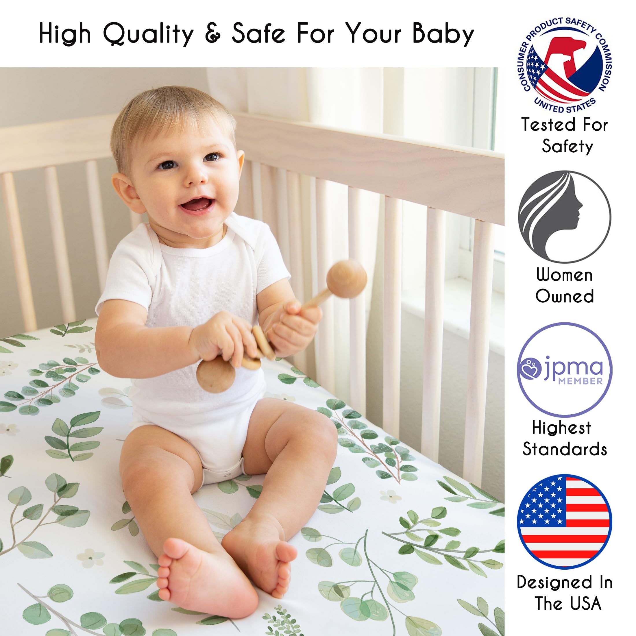 Sweet Jojo Designs sage green crib sheet in a serene nursery for calm naps.