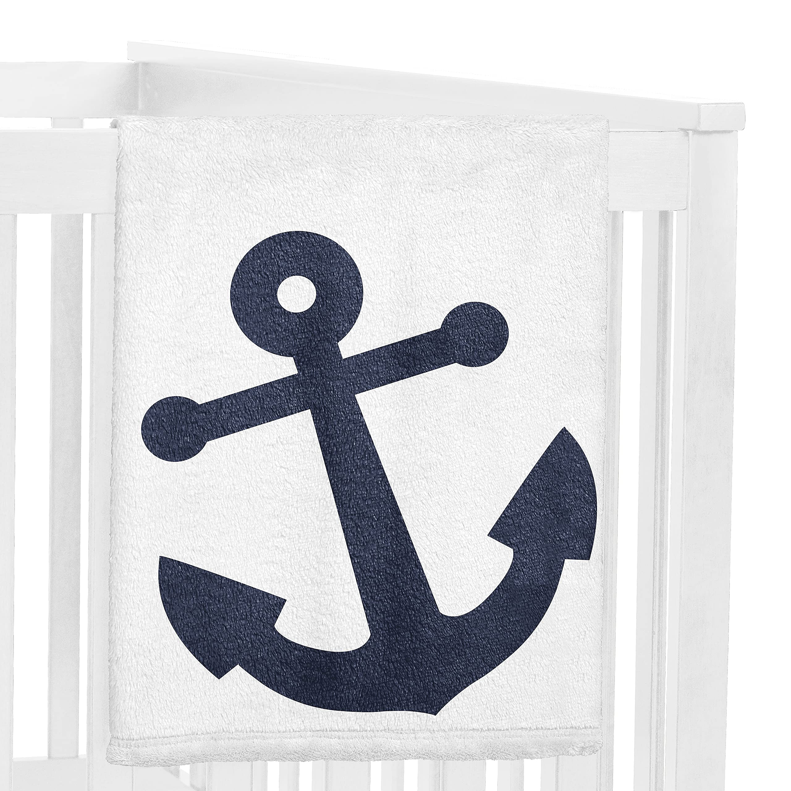 Sweet Jojo Designs navy anchors graphic on fleece creates cozy photo backdrop
