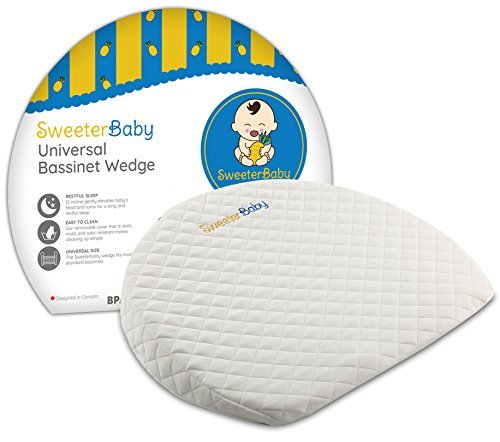 Sweeterbaby pregnancy wedge under bassinet provides gentle incline for comfort and easier sleep.
