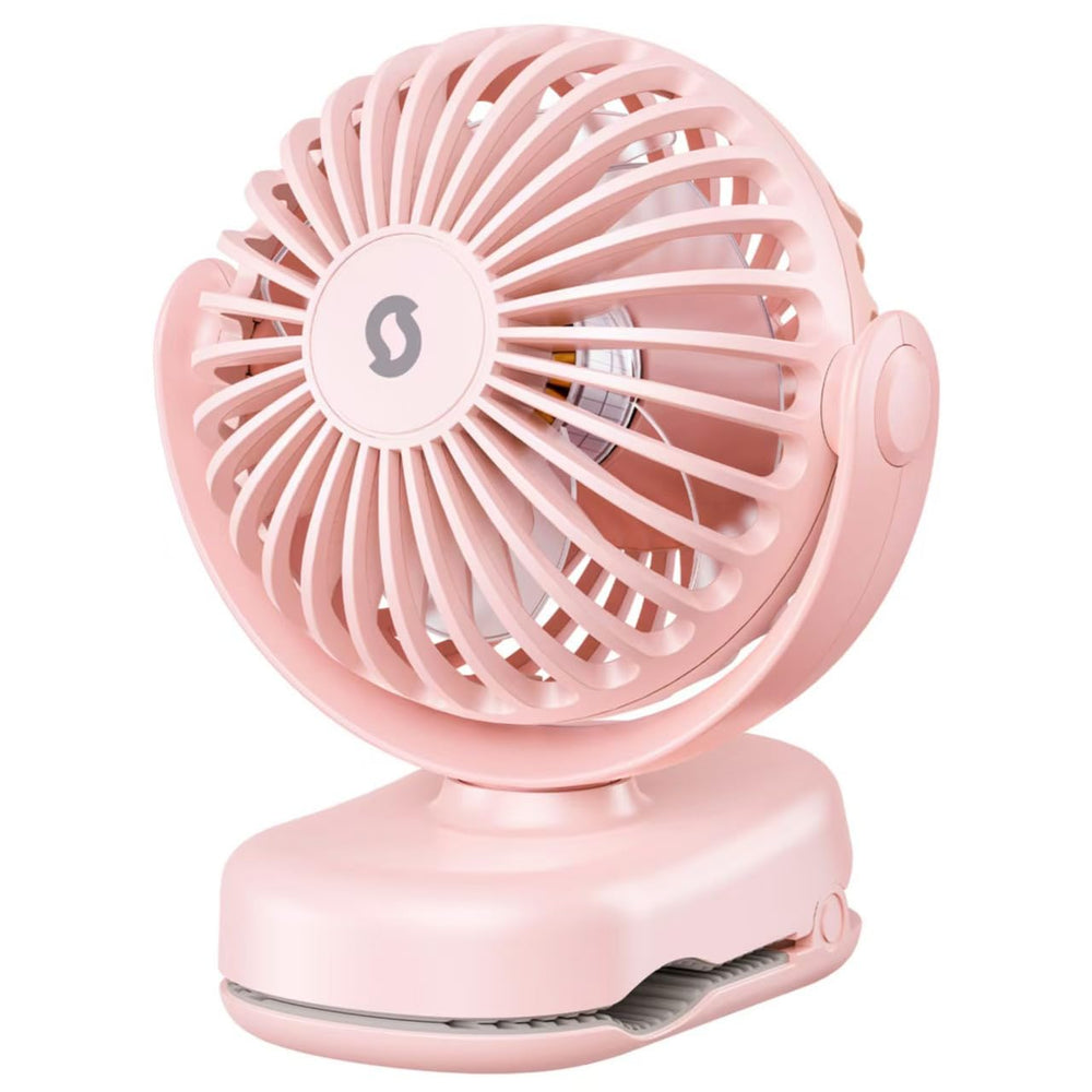 SWEETFULL portable clip-on fan pink clamp close-up for secure attachment