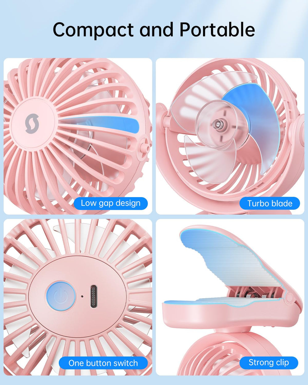 SWEETFULL portable clip-on fan pink use on a stroller highlights on-the-go cooling