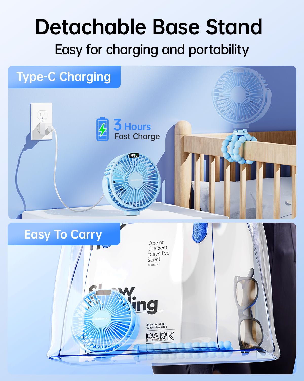 SWEETFULL detachable claw design offers flexible mounting on strollers.