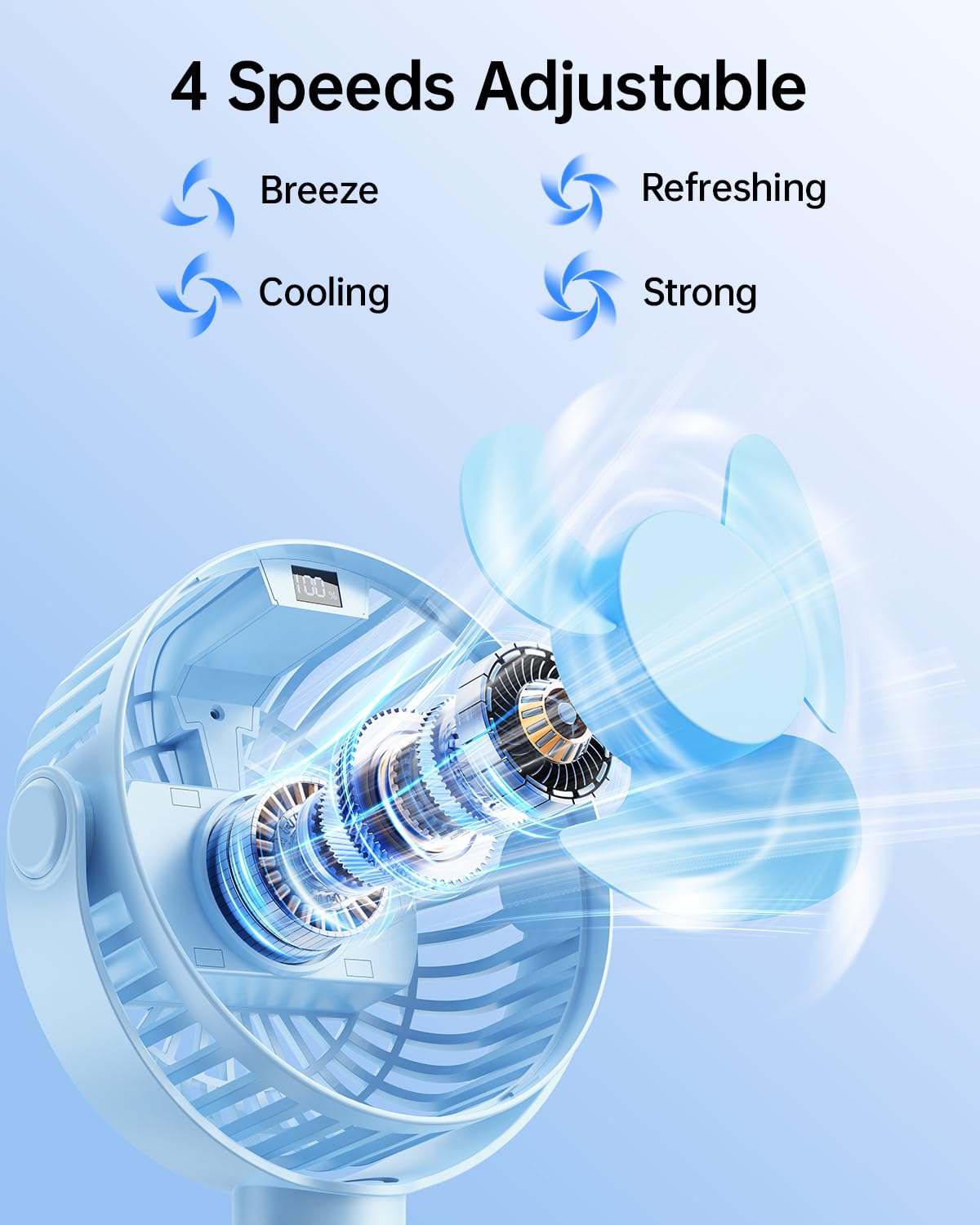 SWEETFULL four-speed rechargeable fan delivers long-lasting cooling on outings.
