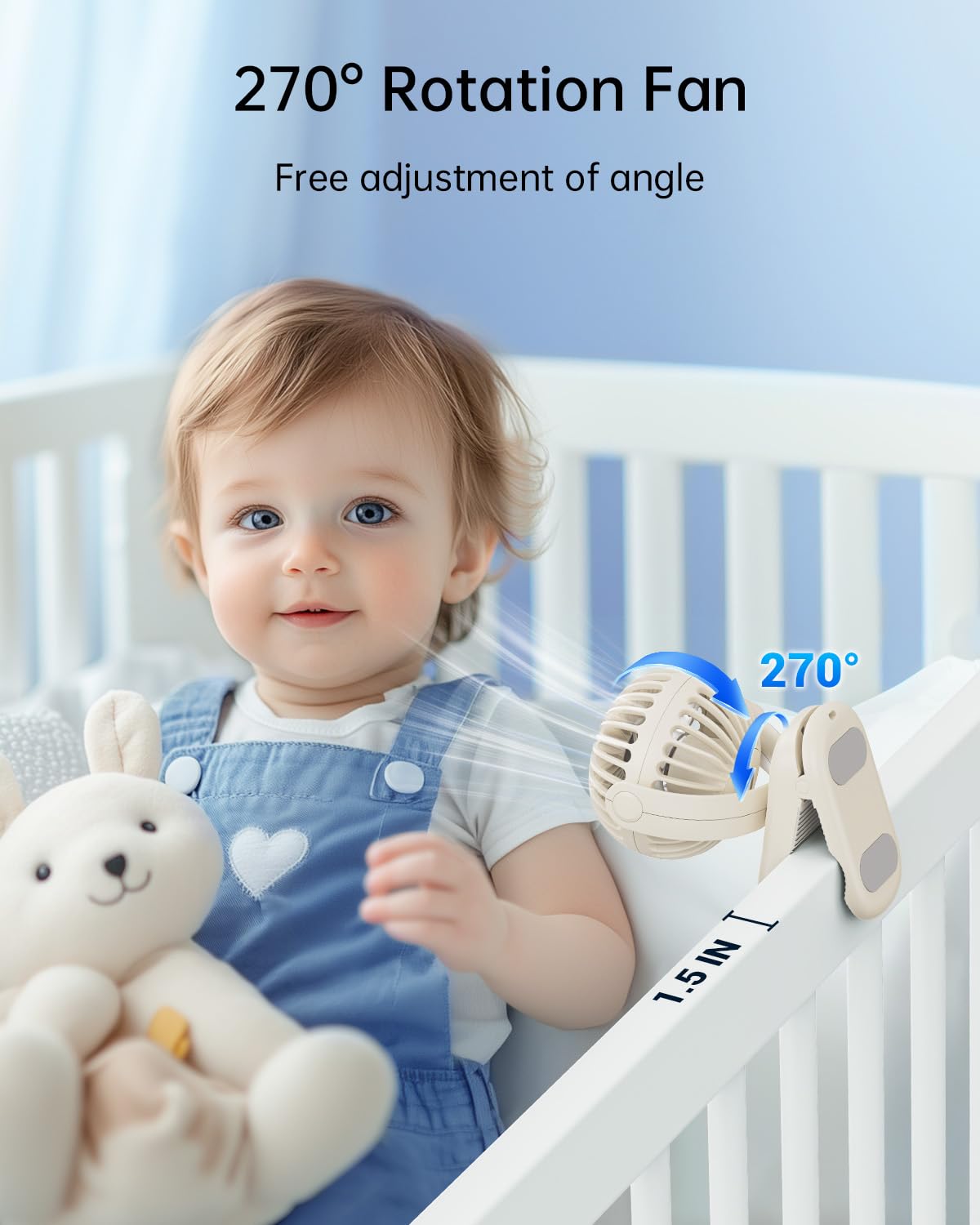 Sweetfull Mini Clip-on Fan strong clamp attached to a stroller or surface.