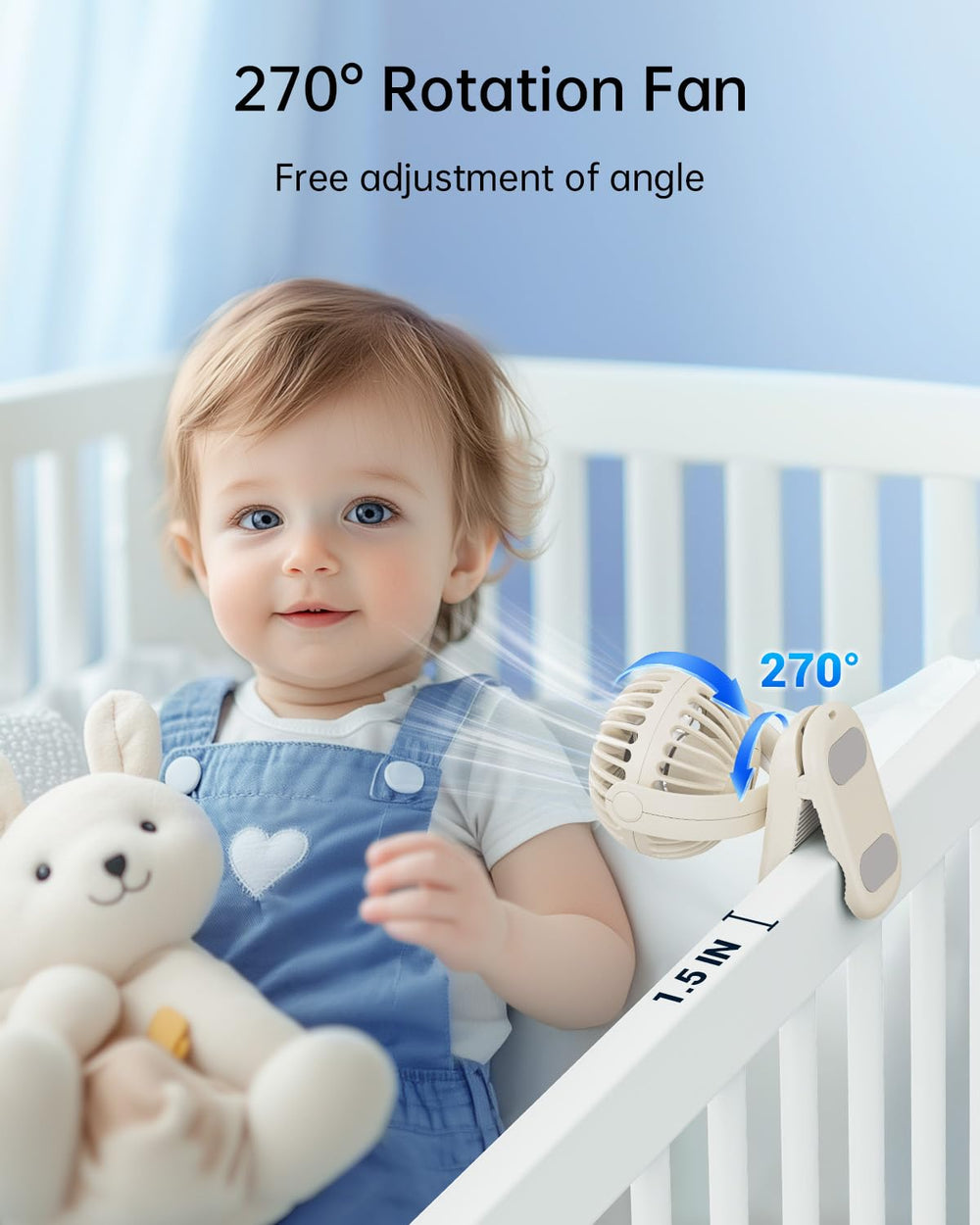 Sweetfull Mini Clip-on Fan strong clamp attached to a stroller or surface.