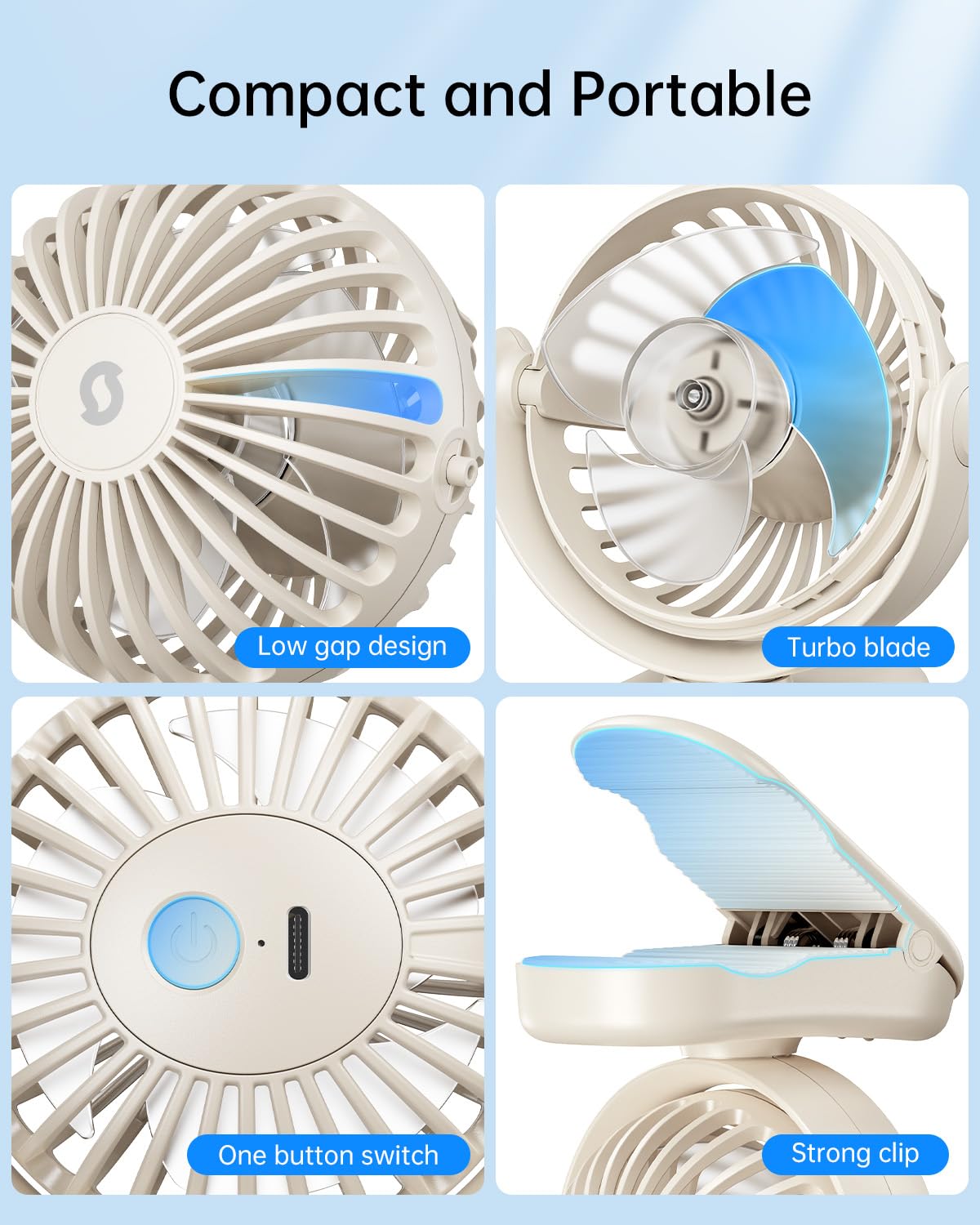 Sweetfull Mini Clip-on Fan in travel setup on stroller or car seat.