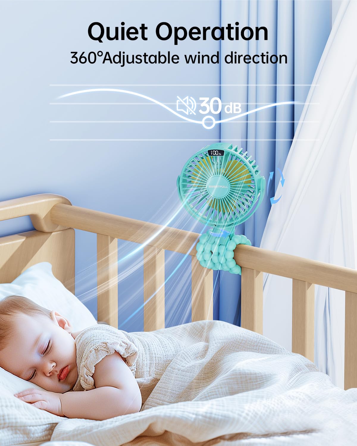 SWEETFULL detachable clip design enables secure attachment to strollers or cribs.