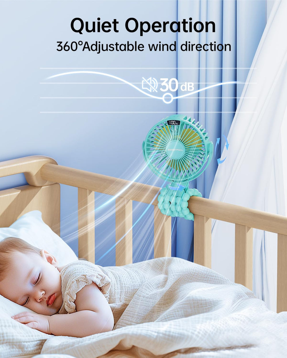 SWEETFULL detachable clip design enables secure attachment to strollers or cribs.