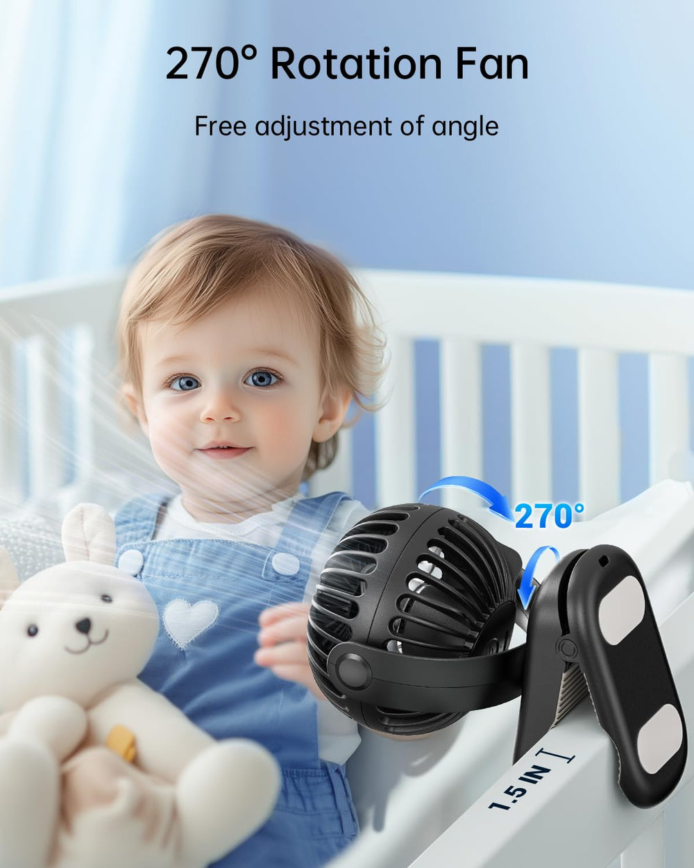 Stroller clip on SWEETFULL fan secured with silicone pads.