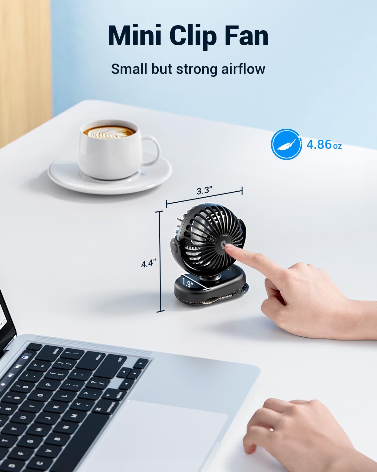 SWEETFULL battery-powered clip fan offers long runtime up to 11 hours.