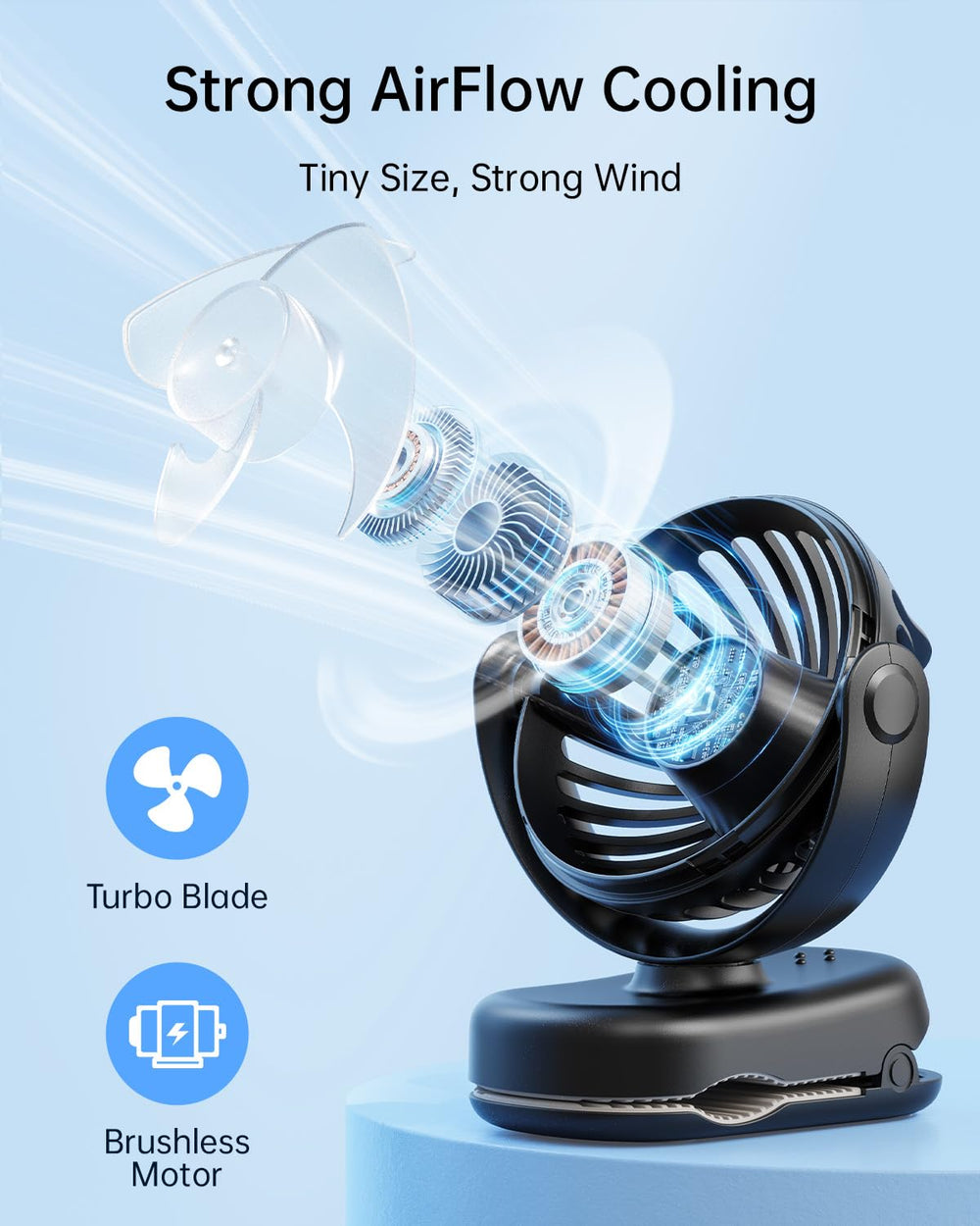 Compact SWEETFULL fan resting on a desk provides personal cooling.