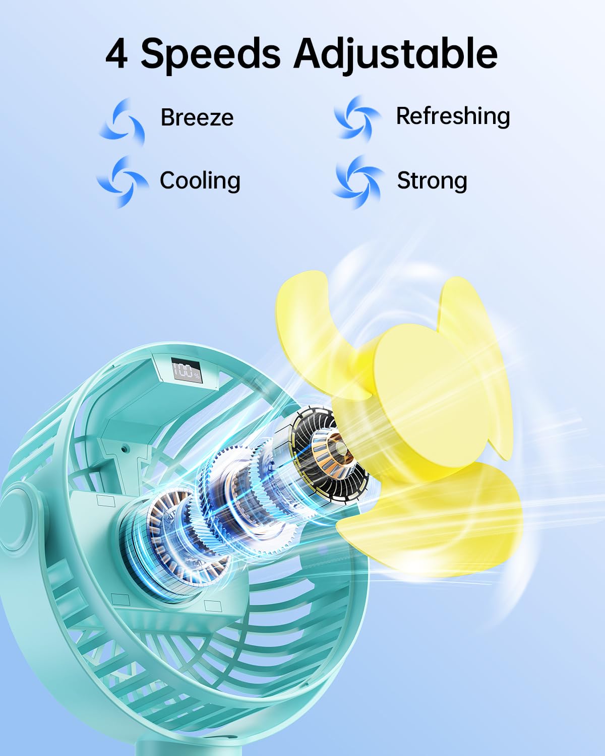 SWEETFULL mini fan operates quietly with strong airflow under 30 decibels.