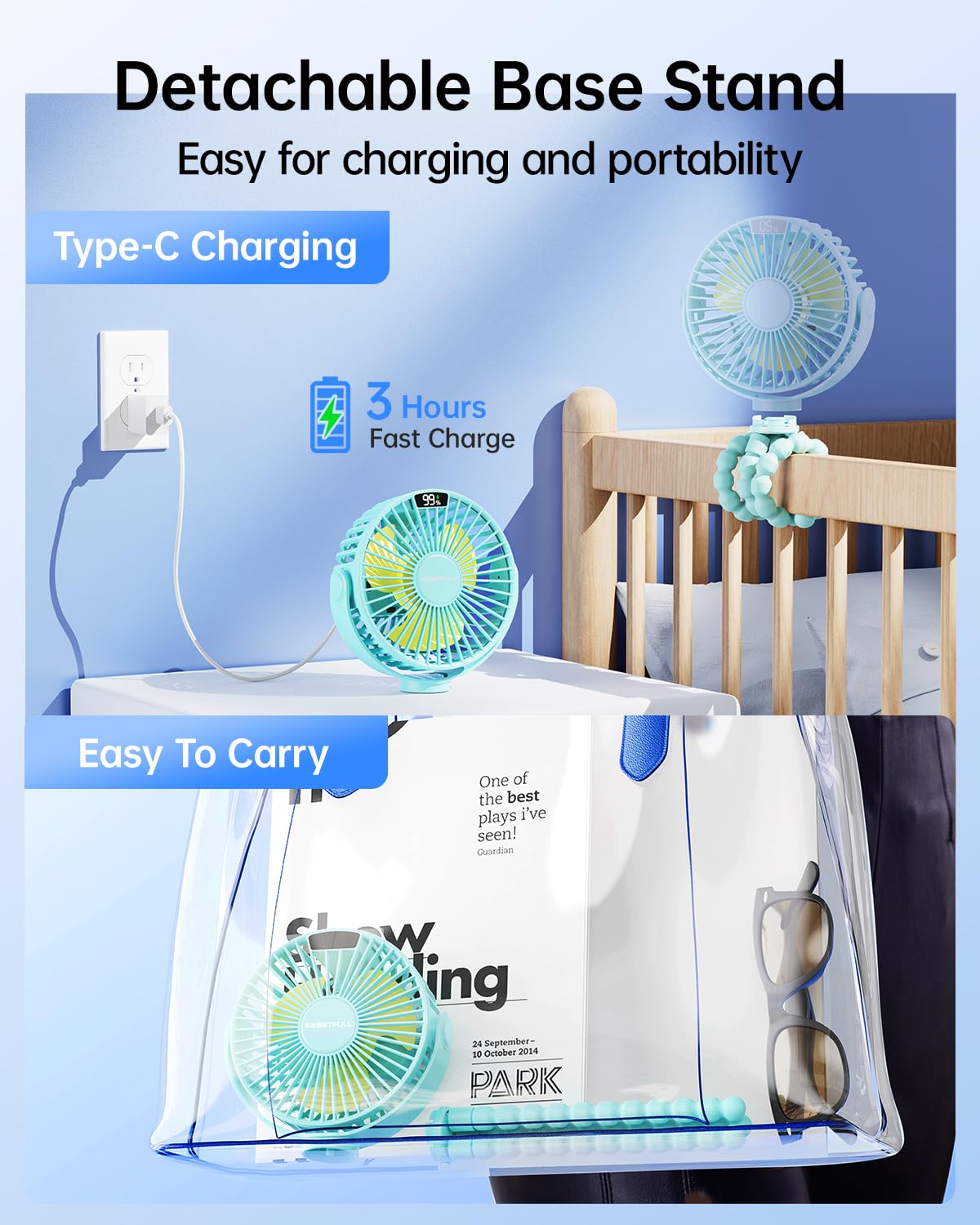SWEETFULL fan with removable cover for easy cleaning and maintenance.