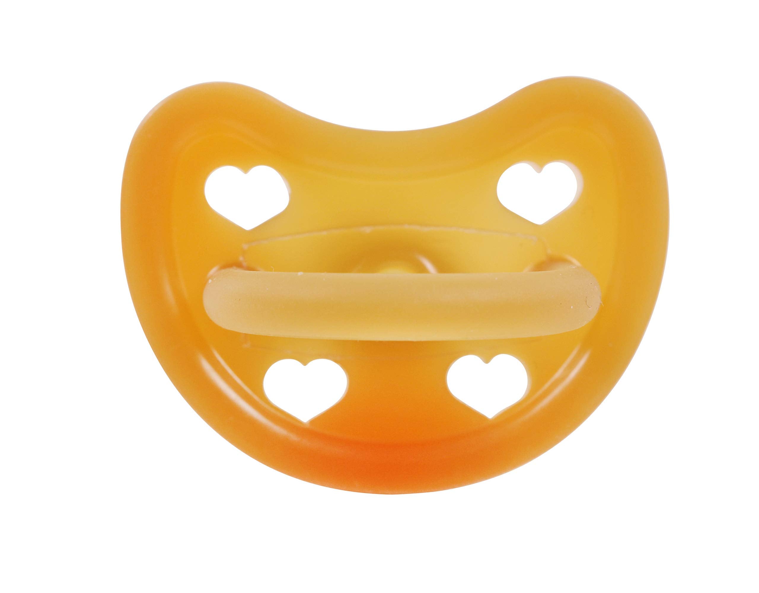 Sweetie baby hand holding the heart-shaped pacifier for grip and ease of use.