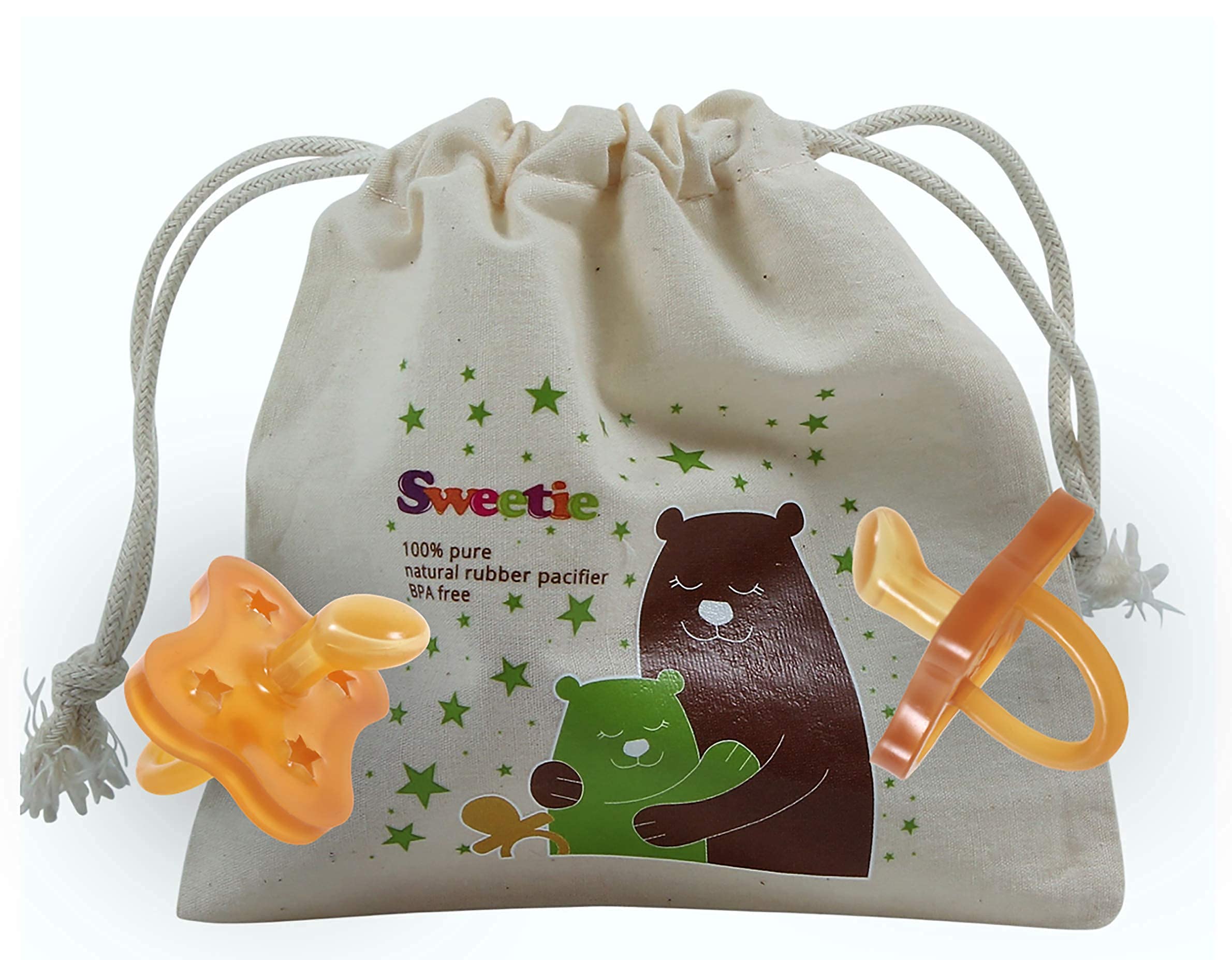 Sweetie compact star pacifier provides easy grip for tiny hands