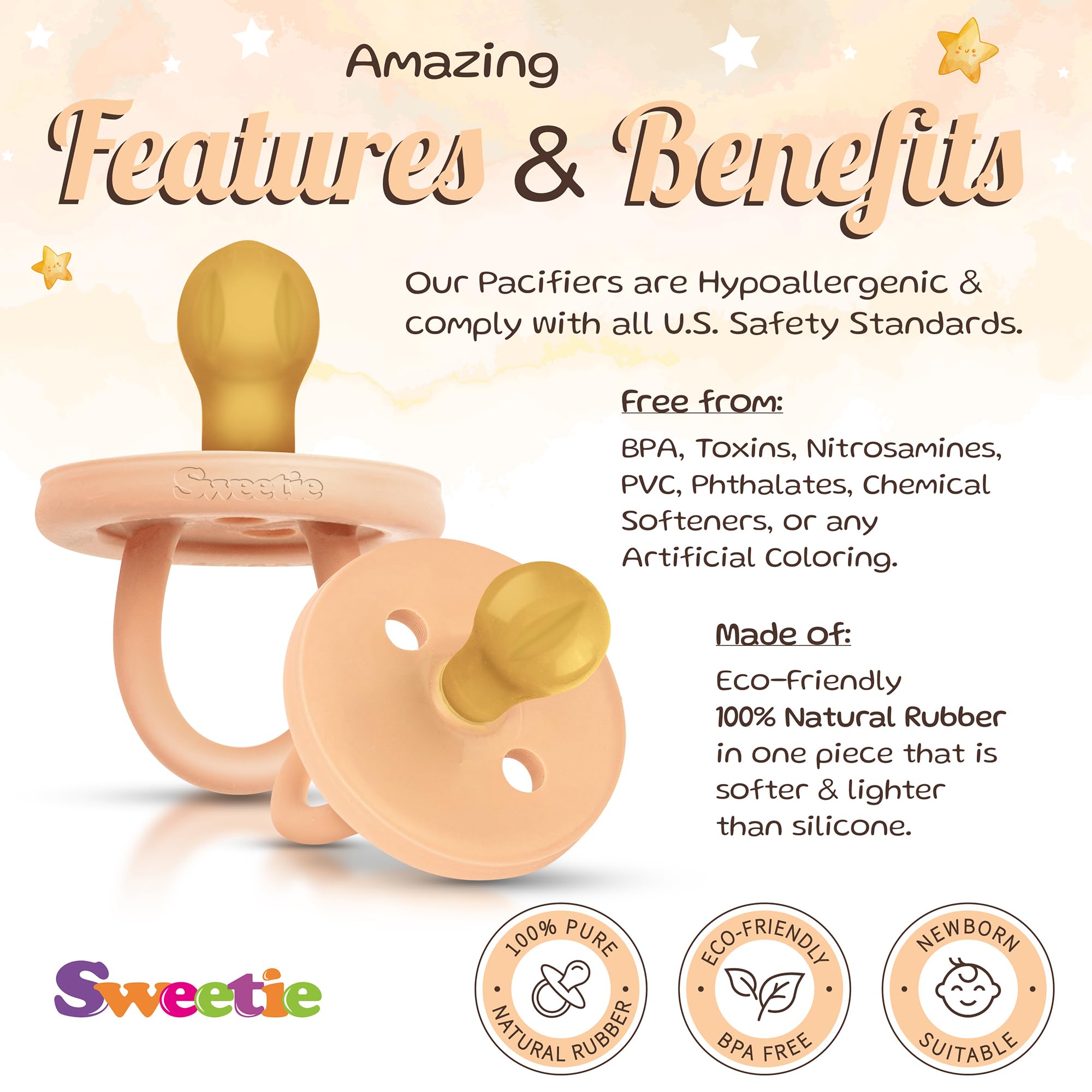 Sweetie eco-friendly natural rubber material highlighted in close-up.