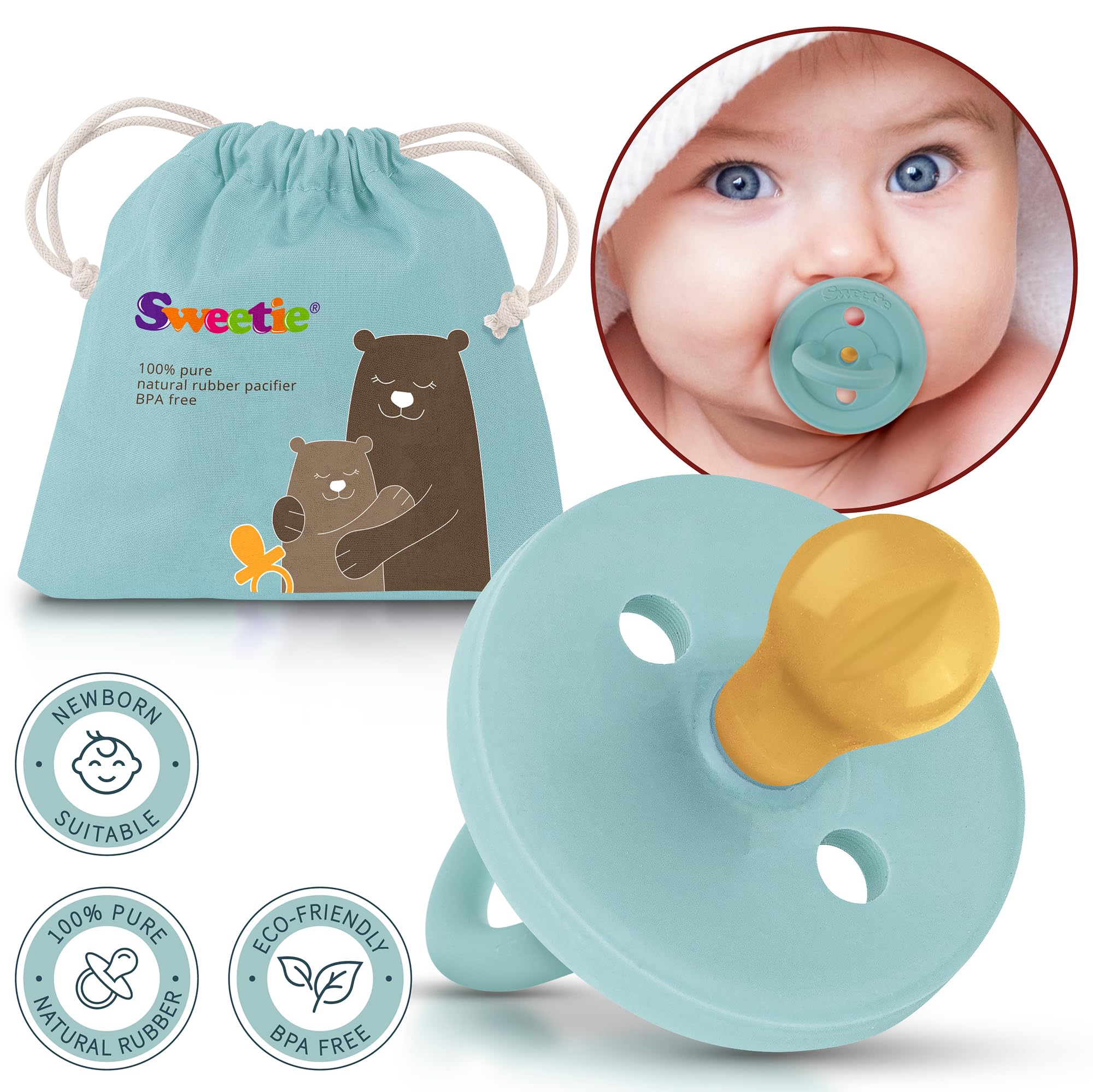 Sweetie eco-friendly natural rubber pacifier for daily use