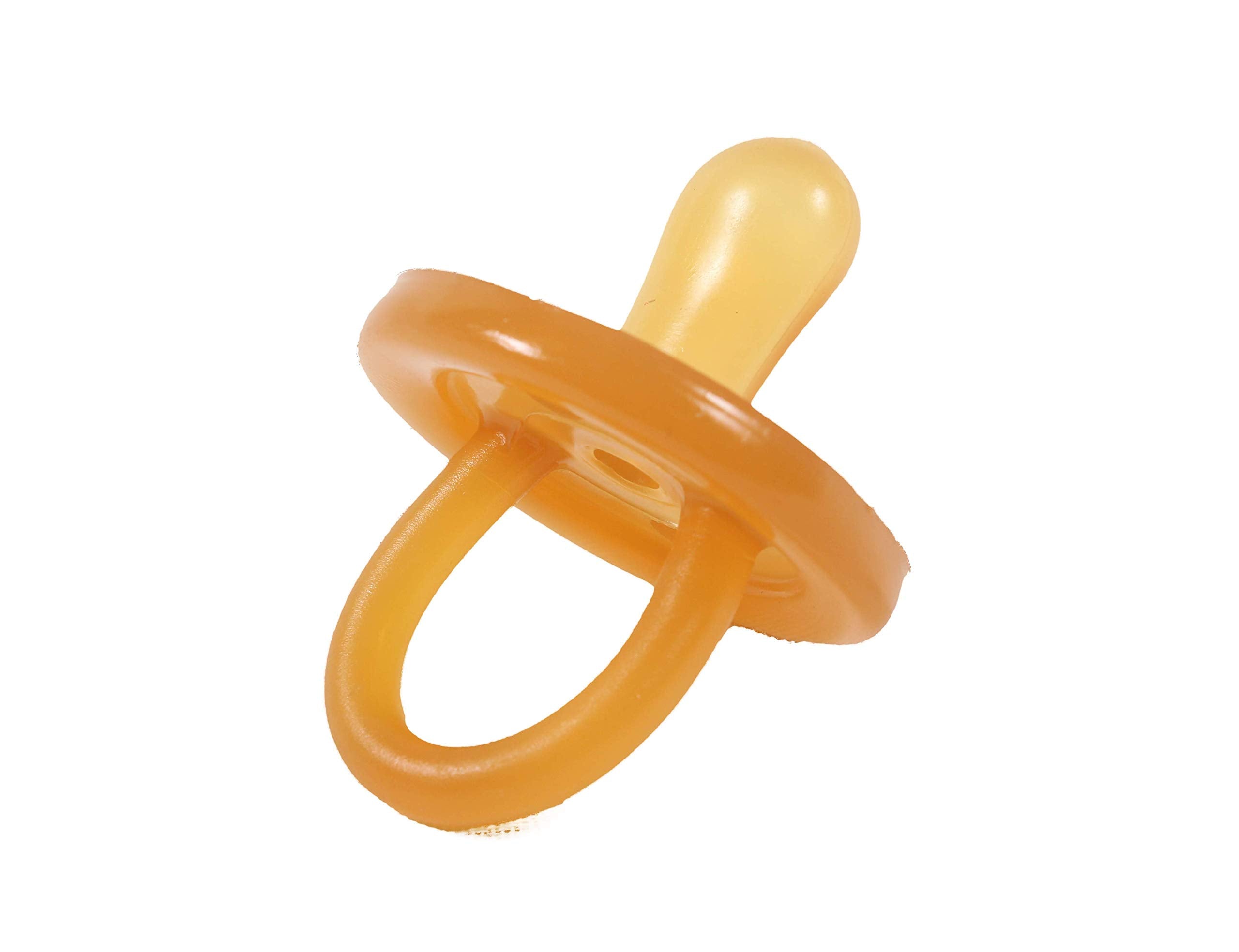 Sweetie pacifier in baby's hand suggests portability and ease.