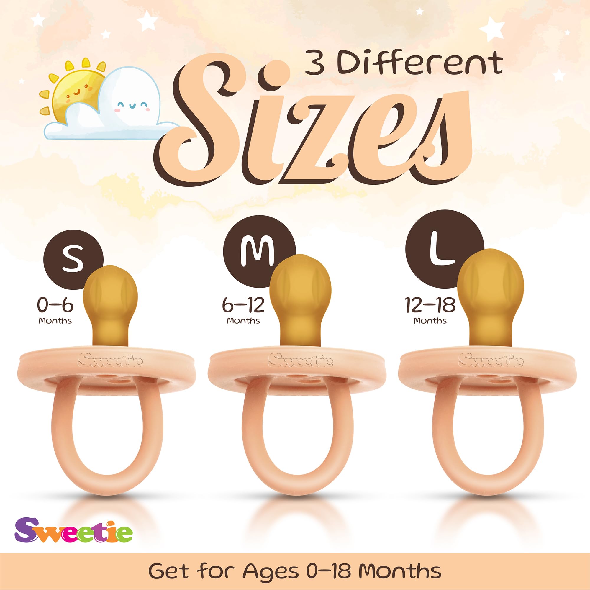 Sweetie rounded-nipple pacifier focusing on softness for calming moments.