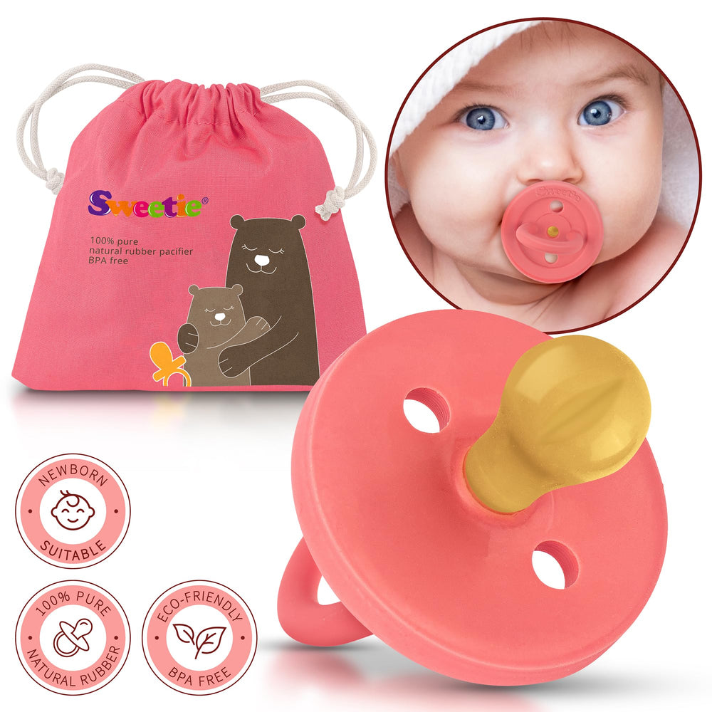 Sweetie rubber pacifier pink image suitable for 0-6 month soothing.