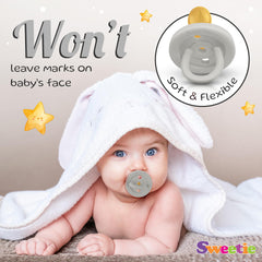 Sweetie rubber pacifier eco-friendly materials gray; gentle on baby daily use.