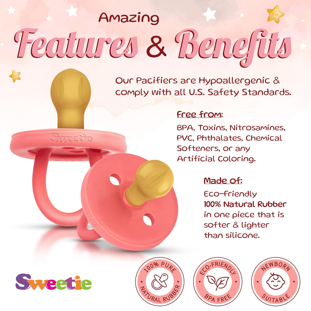 Sweetie pacifier being held, illustrating easy grip for caregivers.
