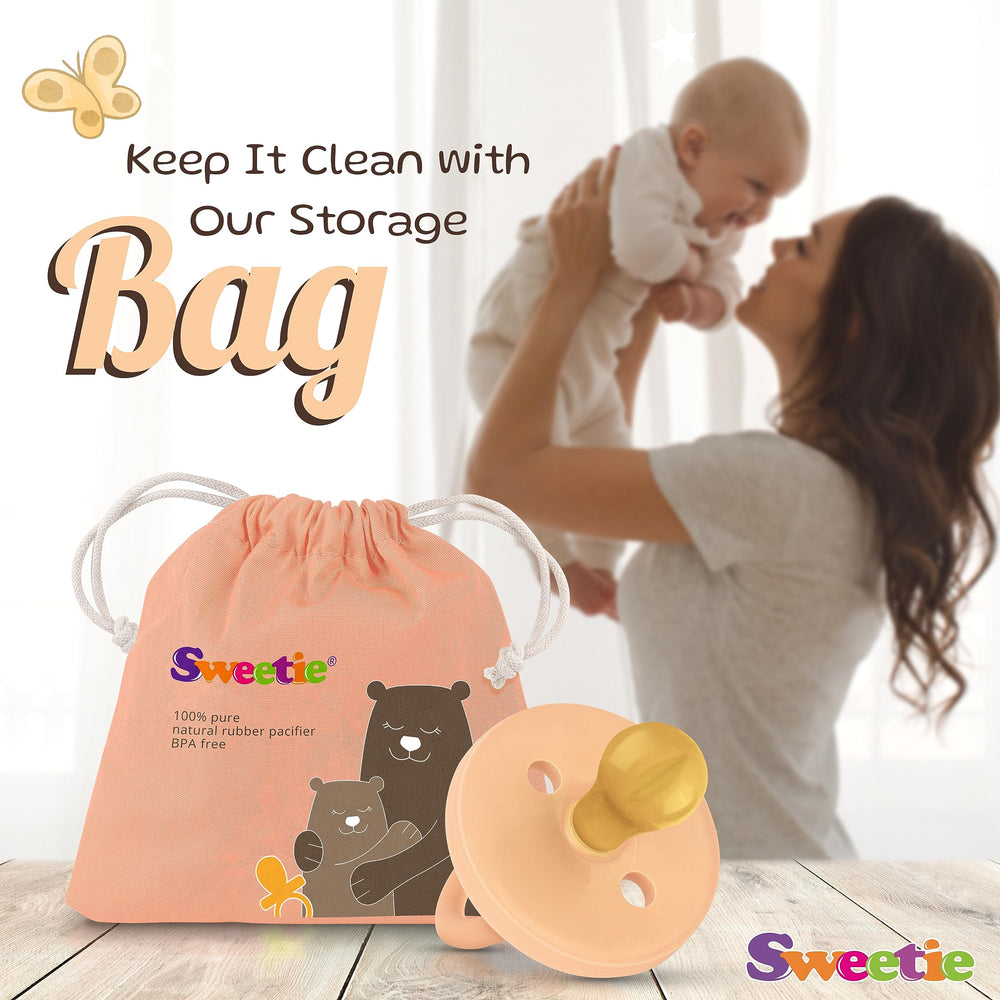 Sweetie rubber pacifier minimalist packaging emphasizes eco-friendly design and easy shelf display.