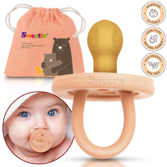Sweetie pacifier with rounded nipple design promotes natural latch and gum comfort.