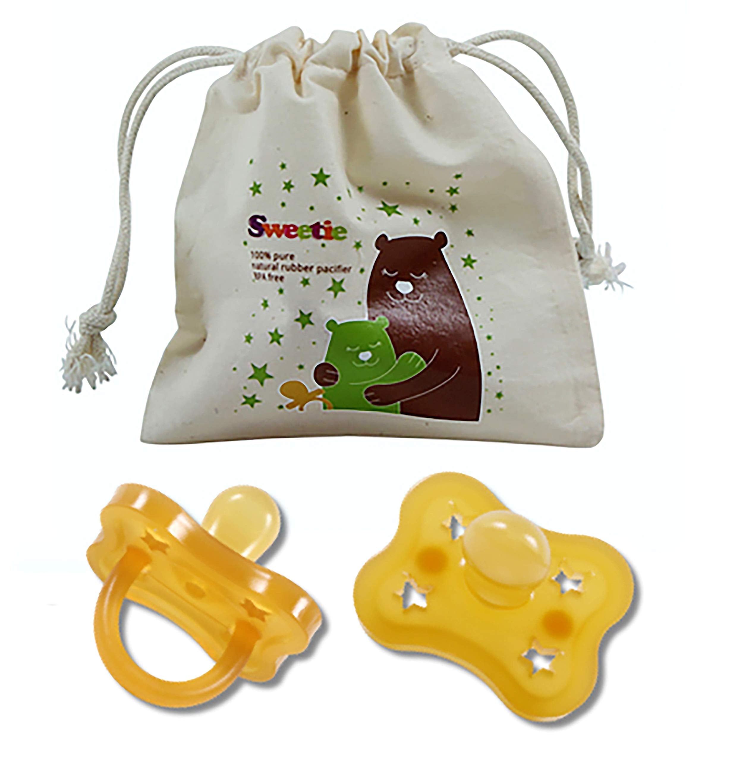 Sweetie star-shaped pacifier front view for easy grip and soothing use.