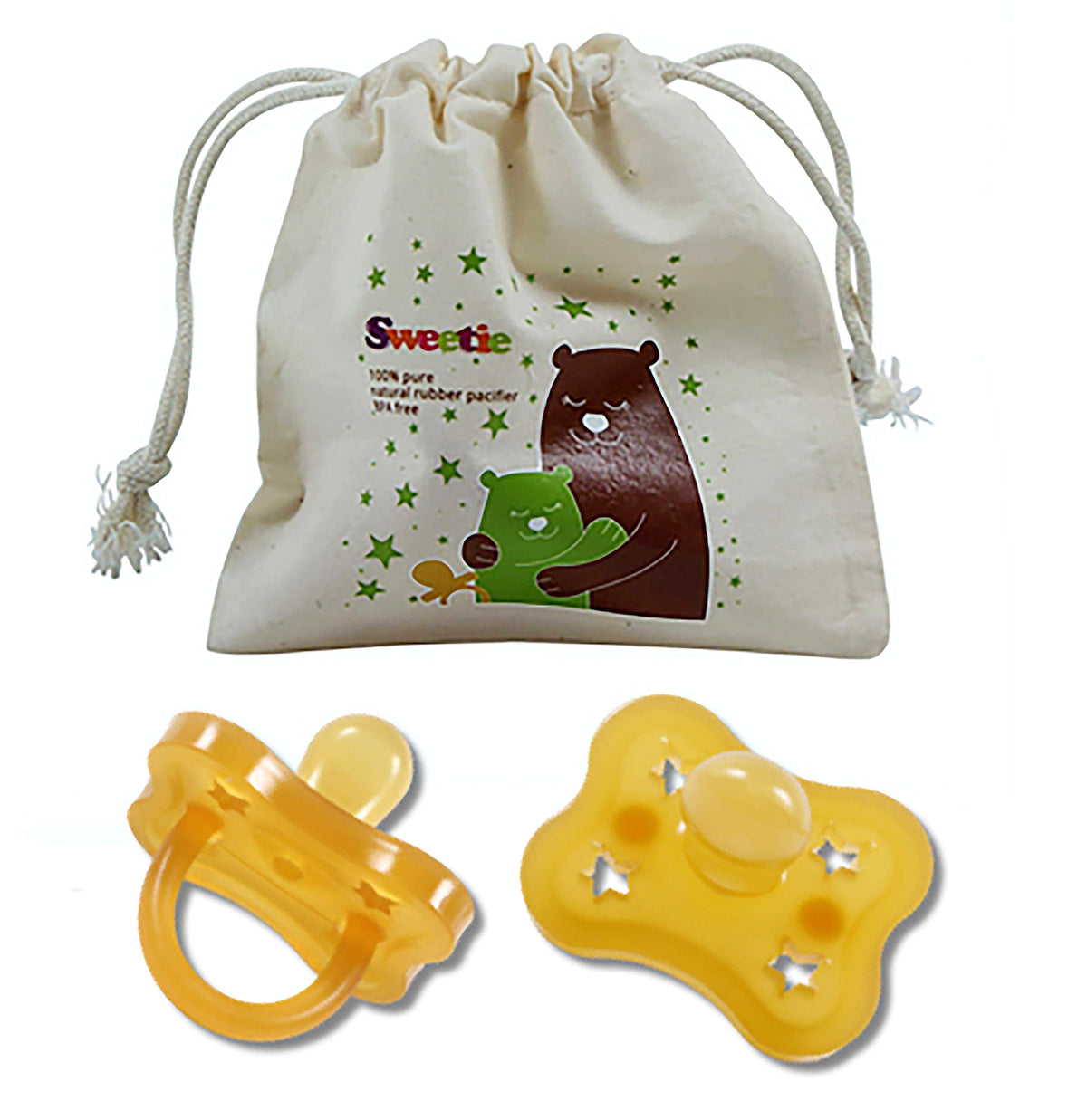 Sweetie star-shaped pacifier front view for easy grip and soothing use.