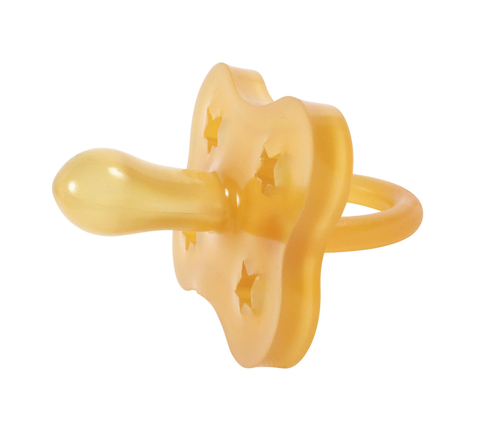 Sweetie star-shaped pacifier safety label shows EN1400 compliance.