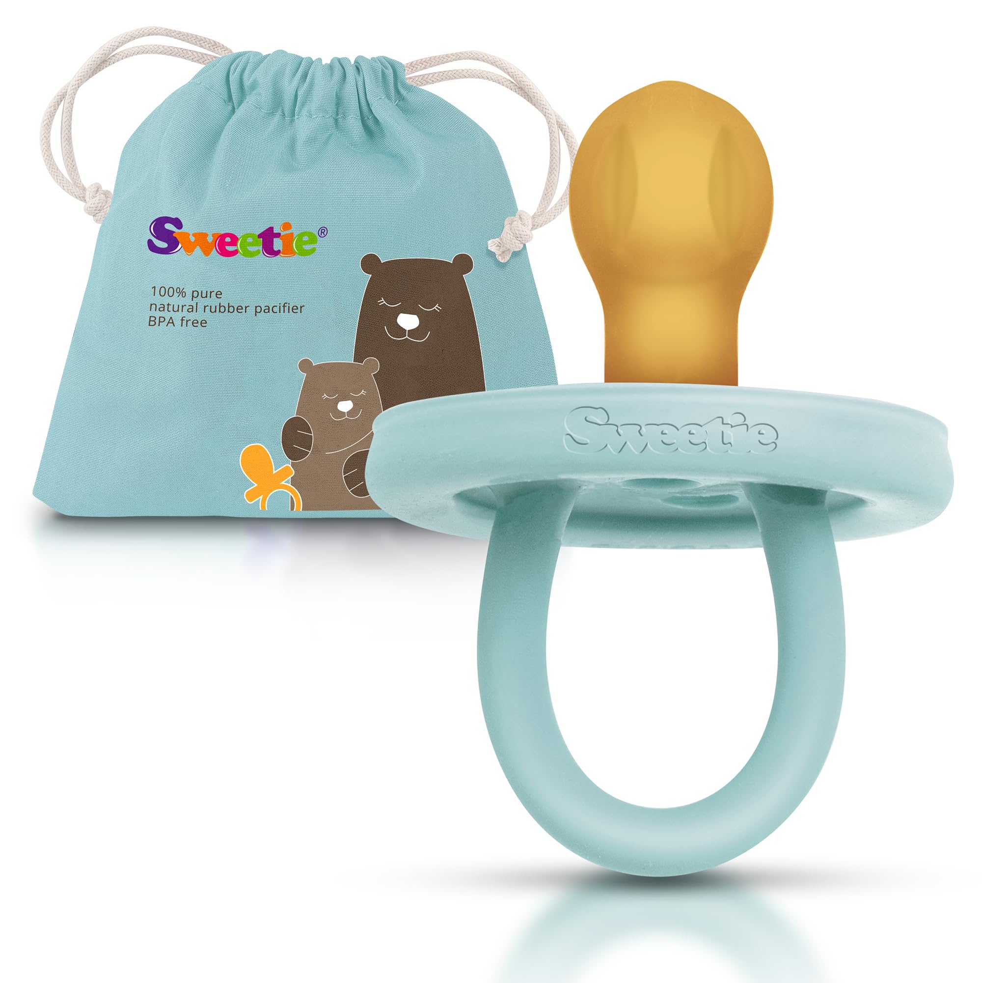 Sweetie natural rubber pacifier in turquoise for calm moments
