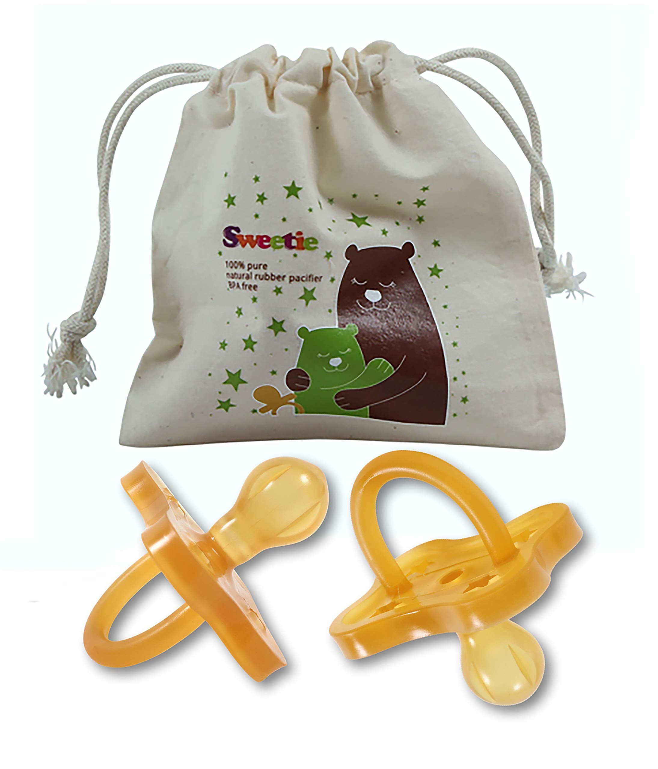 Sweetie star shape pacifier in natural rubber, gentle calming for baby.