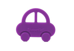 Sweetie teether car toy in purple with baby-friendly silicone for on-the-go teething.