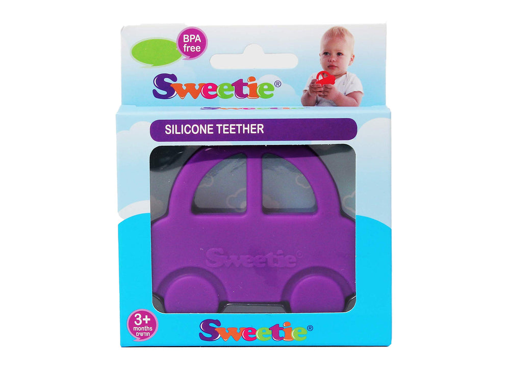 Sweetie teether texture closeup showing soft silicone surface for gentle chewing.