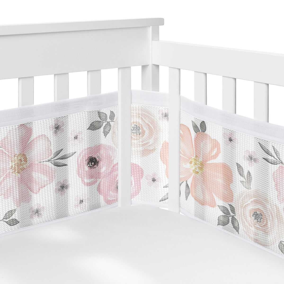 Sweet Jojo Designs breathable mesh long panel crib liner for a secure, taut fit.
