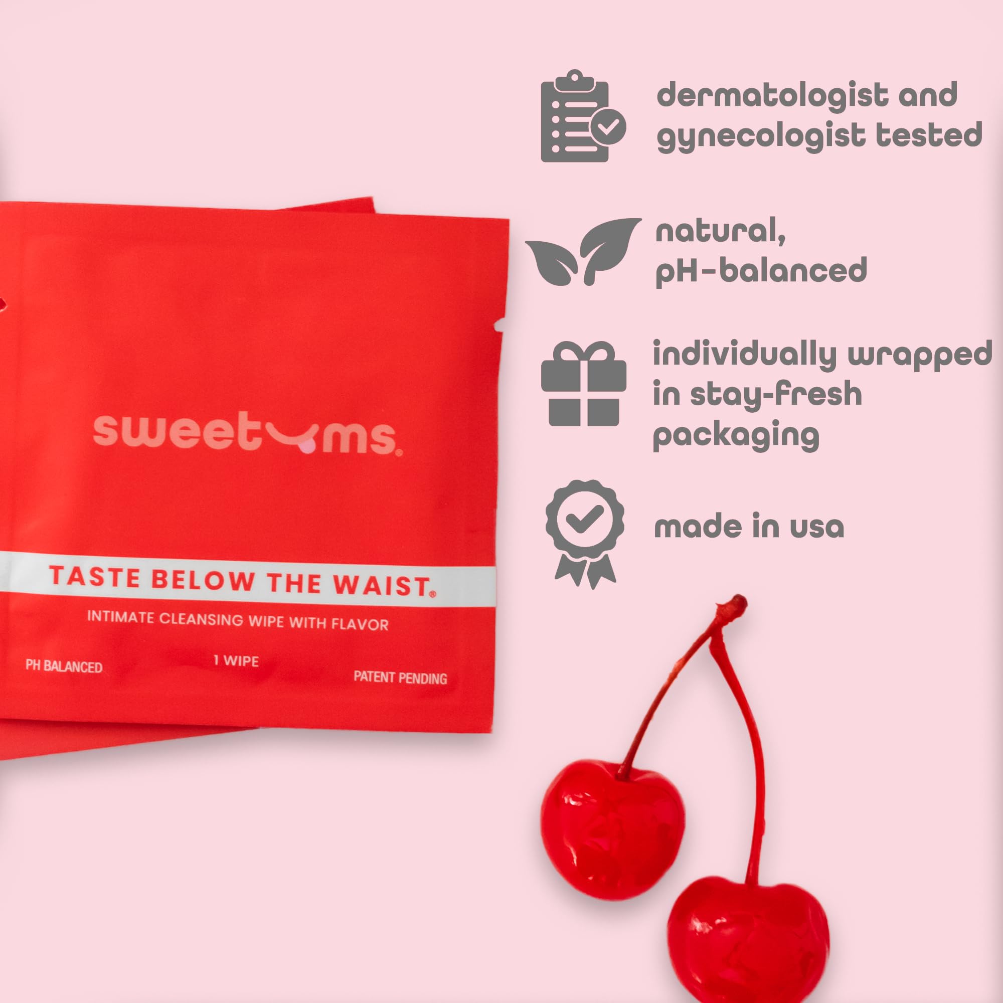 Cherry-flavored Sweetums wipe ready for daily care