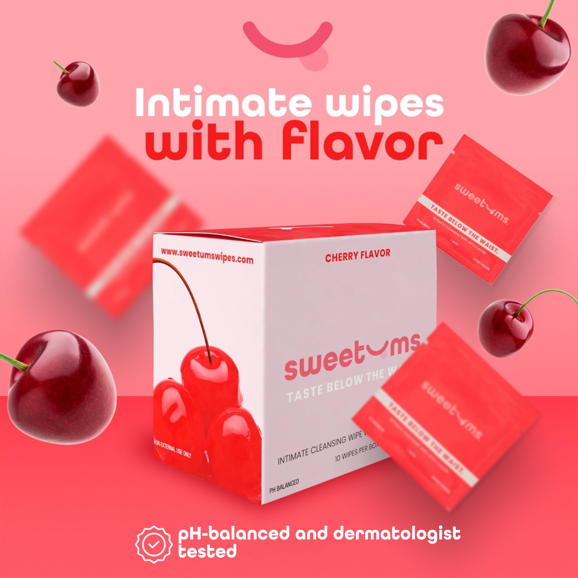 Compact on-the-go packaging of Sweetums feminine wipes for quick refresh