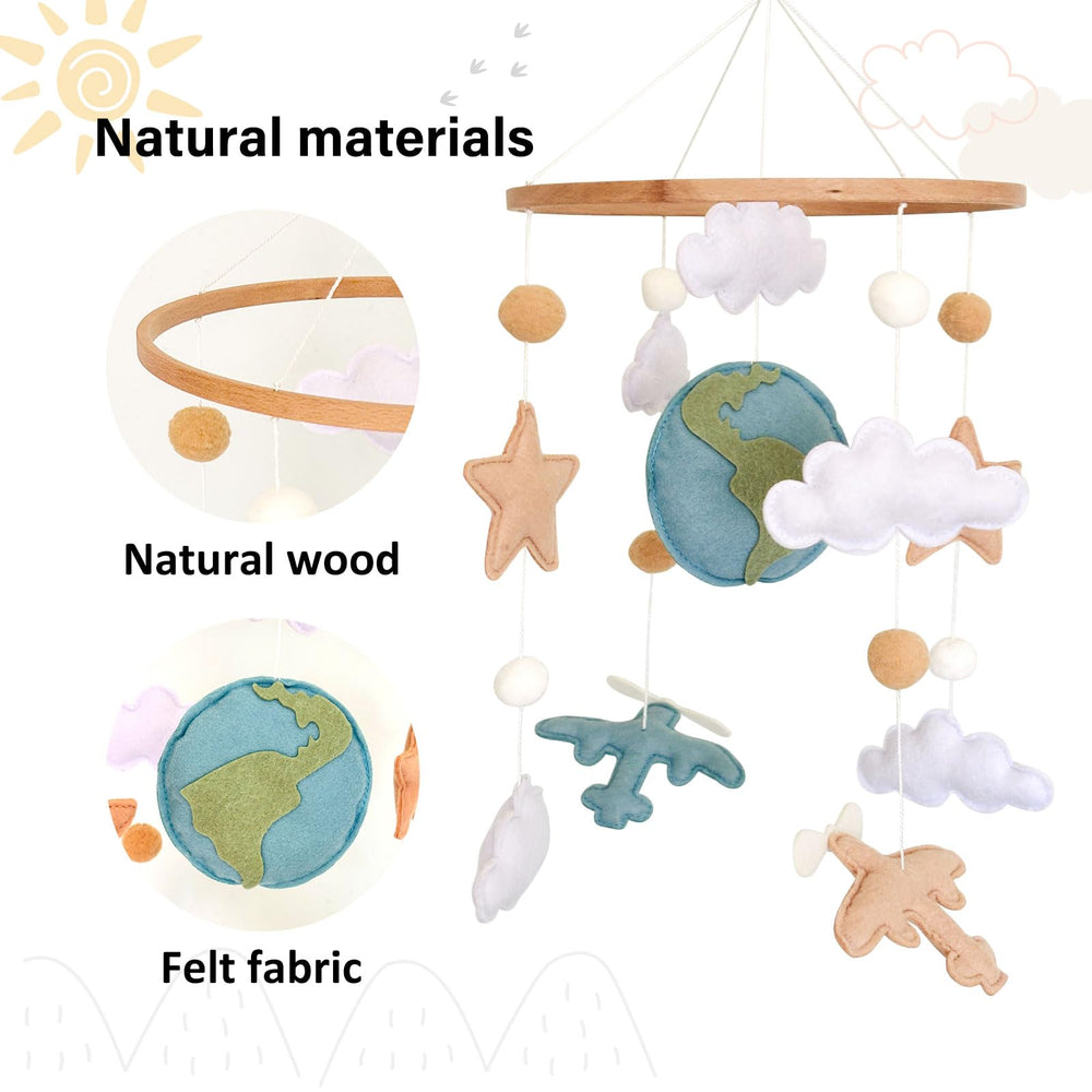Sweety Baby airplane mobile wooden hoop design supports safe, lightweight baby decor