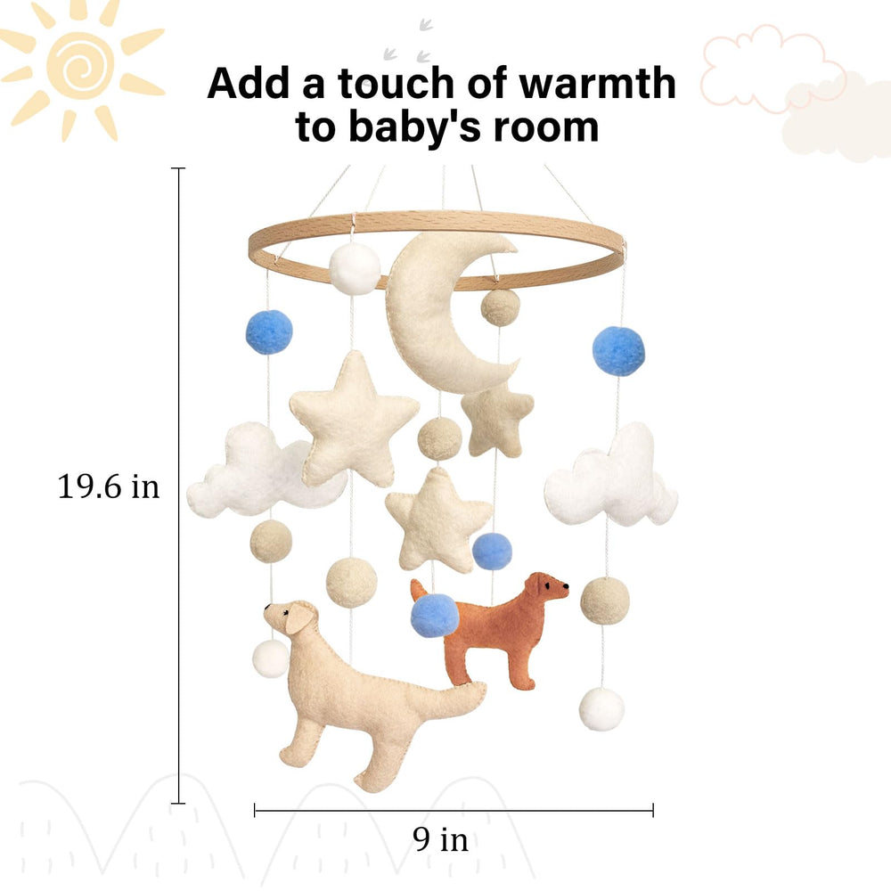 Sweety Baby dog mobile bassinet-ready design suits cribs, bassinets, and play yards.