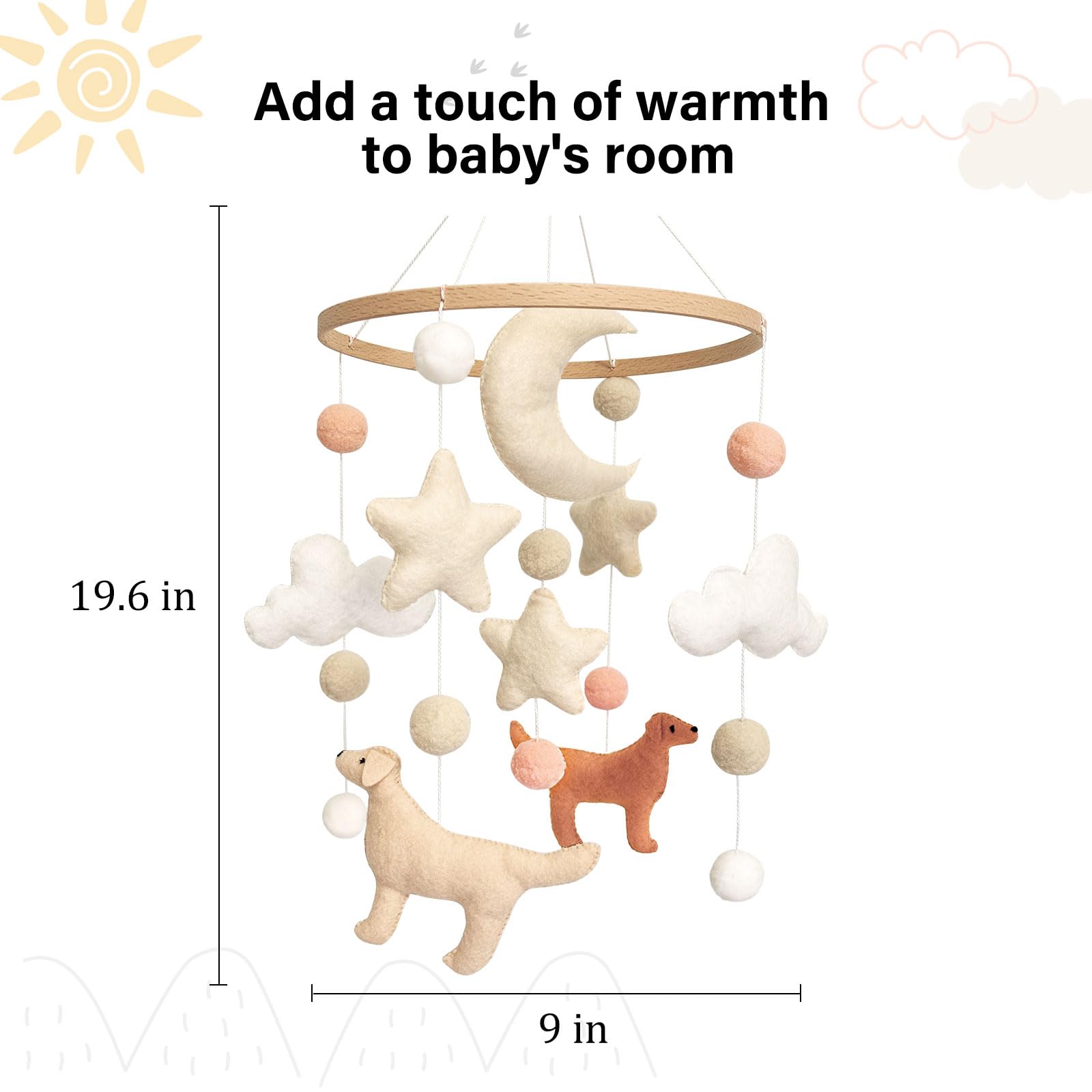 Sweety Baby dog theme mobile suits bassinets, cribs, and playards.