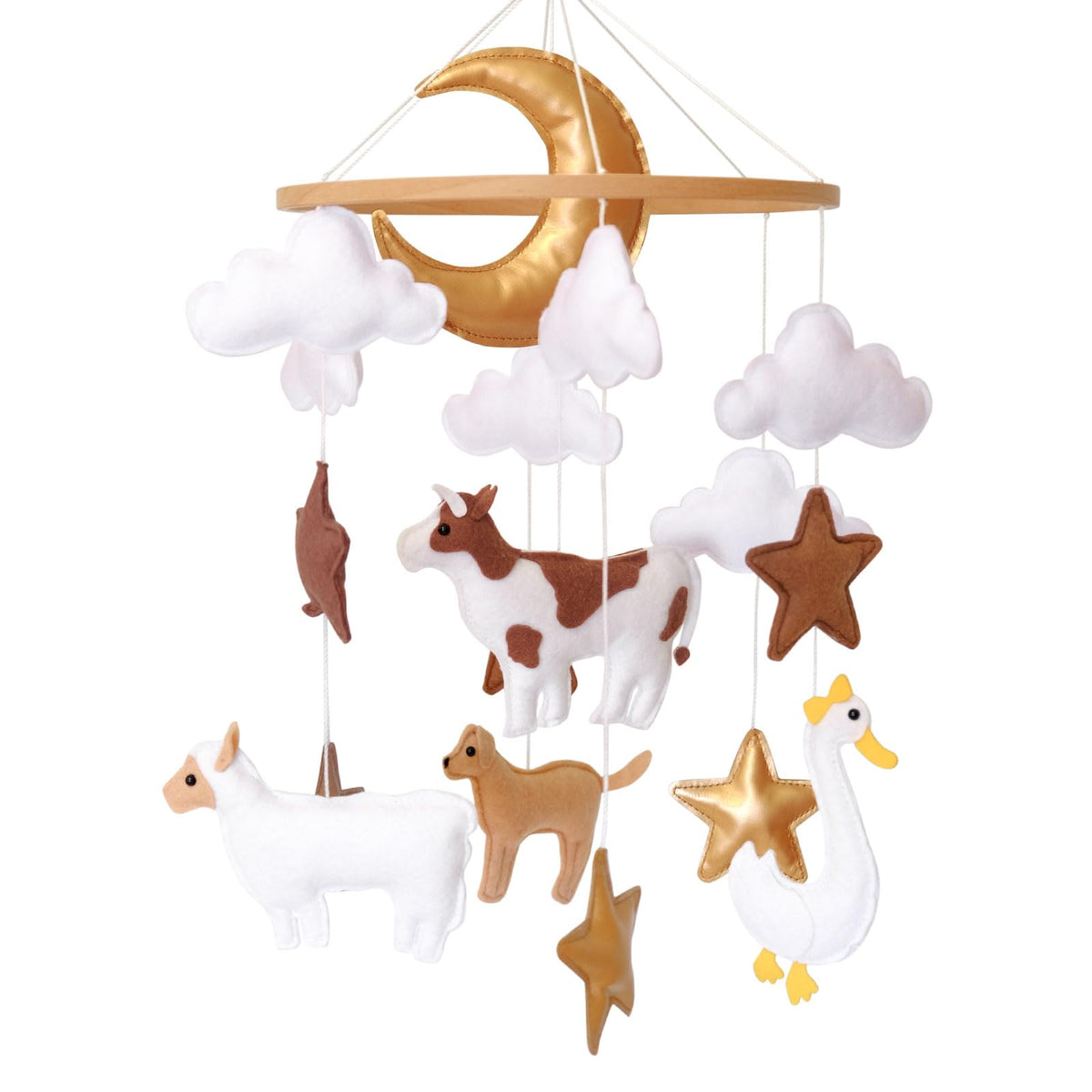Sweety Baby farm animals mobile with cows invites visual tracking and calm moments