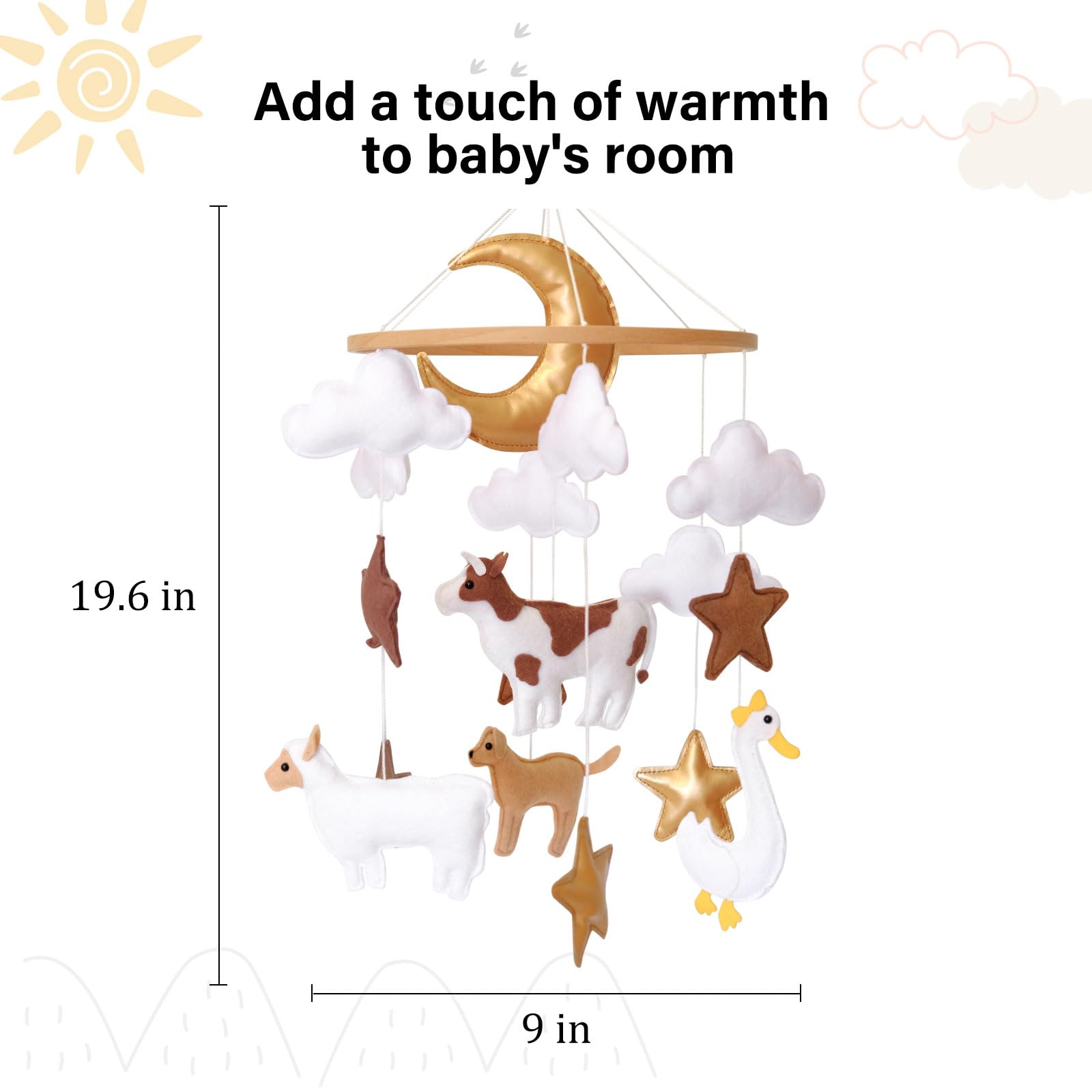 Sweety Baby farm animals mobile nursery decor enhances cozy room ambiance