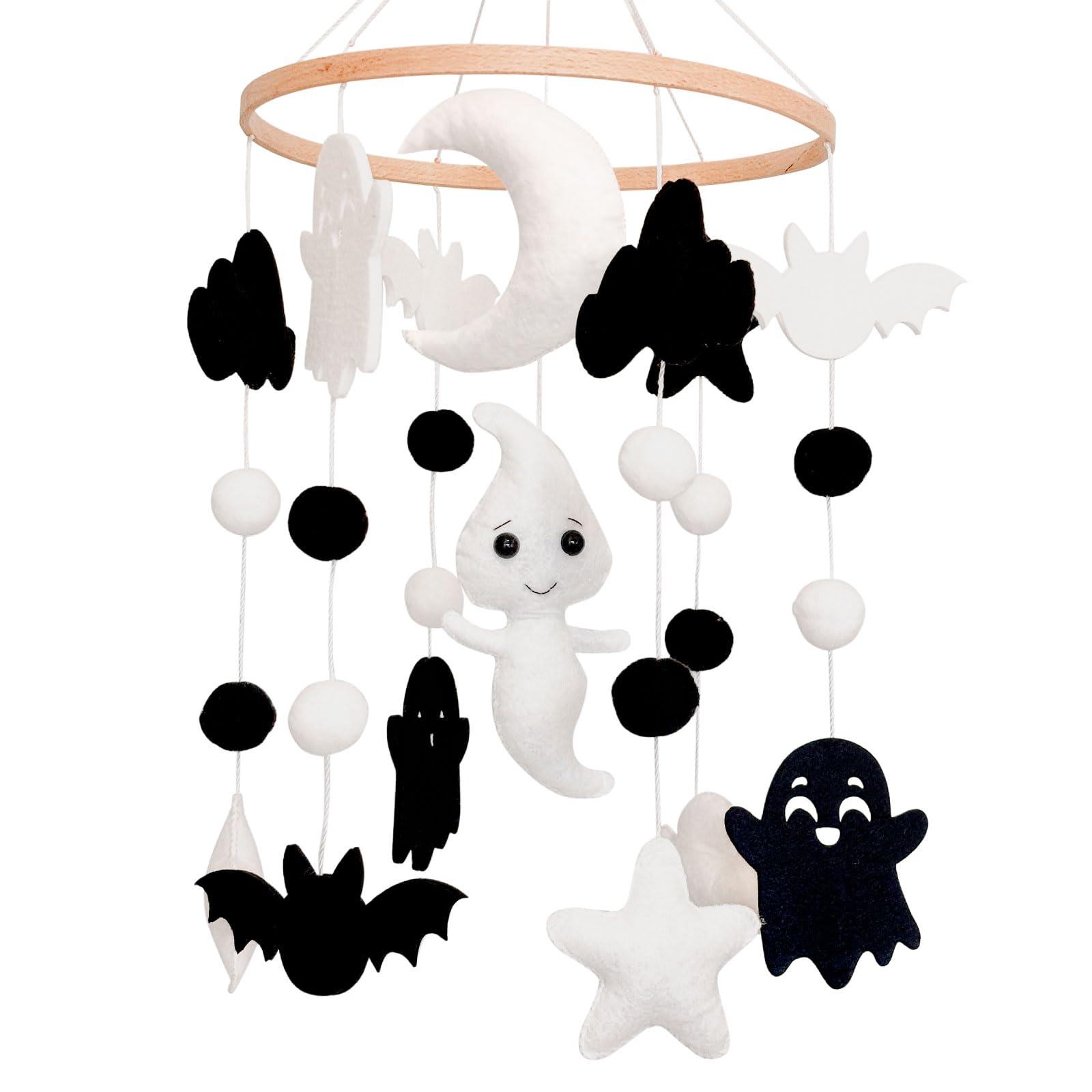 Sweety Baby Ghost Mobile for crib with soft felt ghosts soothing visual focus